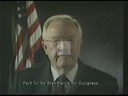 ["In a 1988 political TV ad, Republican candidate Stan Parris highlighted his commitment to improving transportation infrastructure in Northern Virginia. The ad featured Parris speaking confidently at a podium about his successful transportation projects and outlining ambitious future goals, effectively promising robust, continued enhancements to local transportation solutions."]
