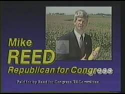 ["The 1988 presidential campaign ad for Mike Reed heavily criticizes Speaker Jim Wright, accusing him of leaking intelligence secrets and betraying American trust. Throughout the ad, various scenes depict Reed campaigning for leadership change, promoting national security, and presenting Wright negatively amid political controversy and scandal. The key message is advocating for new leadership to restore integrity."]