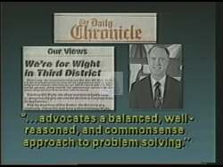 ["In this political advertisement, it is highlighted that The Daily Chronicle criticizes Jolene Unseld as unsuitable for Congress, while endorsing Bill White for his balanced and sensible approach, labeling him the best candidate in twenty years. The ad also notes that White has received bipartisan endorsements, urging voters to choose him in the upcoming election for Congress in Southwest Washington."]