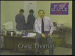 ["In this political advertisement, Craig Thomas, the Republican candidate for a congressional seat, emphasizes his conservative background, business and public service experience, and vision for Wyoming's future, while committing to focus on issues over fearmongering and negative campaigning. He criticizes tactics that scare voters, particularly seniors, and expresses a preference for discussing substantive topics rather than engaging in personal attacks."]