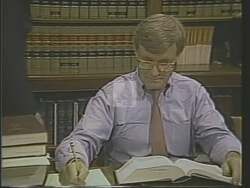 ["The 1988 political TV ad for Bob Kastenmeier portrays him as a dedicated, experienced, and reliable congressman. Scenes include Kastenmeier in various congressional settings���������discussing legislation, surrounded by books and papers, and engaging with peers���������emphasizing his legislative effectiveness and long-term service. The ad underscores his seniority and credibility as key aspects of his candidacy."]
