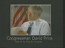 ["In the 1988 campaign ad for David Eugene Price, visuals are paired with critical text overlays denouncing Tom Fetzer���������s negative campaigning tactics, linking them to Jesse Helms' Congressional Club. This emphasizes the narrative that Fetzer's approach is harsh and influenced by a controversial figure. The ad is a direct attack on Fetzer's political strategy."]