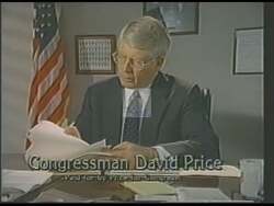 ["In his 1988 presidential campaign ad, Democratic candidate David Eugene Price portrays himself as a dedicated and approachable leader. Visible in diverse community settings���������from town halls to community centers, he emphasizes his commitment to public service, consumer protection, education, and homeowner support. Price interacts warmly with constituents, showcasing his dedication and trustworthiness throughout the engaging ad."]