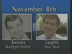 ["In the 1988 campaign ad, Greg Laughlin promotes his commitment to Texas values over typical Washington policies. Addressing the camera and passionate crowds, often backed by Texas and American flags, Laughlin emphasizes strong local values and independence, demonstrating a determined and confident stance aimed at rallying Texan voters."]