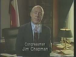 ["The political advertisement highlights Congressman Jim Chapman's response to a crisis, detailing his proactive support for Gilbert Moss and others affected by a tornado in 1987, emphasizing the role of government in disaster relief. It portrays Chapman as a compassionate and effective leader who personally ensures that victims receive necessary aid, challenging the notion that individuals must rely solely on personal networks in times of trouble."]