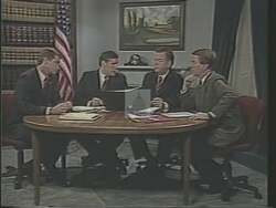 ["The 1988 presidential campaign ad for Kurt Glassco emphasized the value of teamwork and efficiency, using visuals of airport workers loading and unloading cargo from airplanes under various conditions, including clear skies and sunset. The recurring theme highlighted coordination and collective effort, symbolizing Glassco's vision for America's working dynamics."]