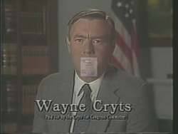 ["In the 1988 political ad, Democratic Party candidate Wayne Kreitz consistently emphasizes his commitment to protecting American jobs through strong trade policies. Throughout multiple scenes, Kreitz addresses voters with a serious demeanor, either from a podium or directly to the camera, pledging to implement and support stringent trade legislation aimed at job protection."]