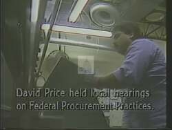 ["The 1988 political TV ad for Democratic candidate David Eugene Price showcases his commitment to local businesses and communities in Raleigh. Featuring a series of testimonials, citizens and entrepreneurs passionately discuss the supportive impact of Congressman Price's advocacy and initiatives. Scenes include public addresses, office dialogues, and personal stories, all emphasizing Price's dedication to enhancing local economic and social environments."]