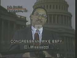 ["In the 1988 campaign ad, Democratic candidate Mike Espy highlighted his response to personal attacks from political opponents. Throughout the ad's multiple scenes, Espy consistently emphasizes his focus on maintaining a positive campaign and concentrating on his work ethic and achievements rather than engaging in retaliatory behavior. He presents himself as composed and dedicated, addressing the media and public from various settings, defending his integrity and performance record."]