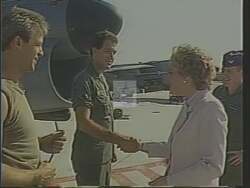 ["In her 1988 campaign ad, Marcy Kaptur, Democratic candidate, fervently addresses the resilience and determination of Northwest Ohio residents. Throughout multiple scenes, Kaptur commendably acknowledges their hard work and progress, constantly appearing assertive and supportive. The background frequently showcases engaged crowds and American flags, emphasizing community pride and ongoing advancement."]