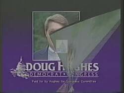 ["In the 1988 political TV ad for Doug Hughes, various scenes depict Tom Coleman negatively regarding his policies towards older Americans. Coleman is shown speaking sternly at various events and sitting at his desk, criticized for his opposition to financial support for seniors and voting against their benefits. The ad illustrates opposition from the senior community through captions, critical headlines, and the reaction of concerned elderly individuals."]