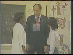 ["Jim Leventis' 1988 campaign ad centers on combating drug abuse among youth, featuring scenes of children in school settings learning about the perils of drug use. Teachers actively educate and engage with students in discussions and preventive measures, symbolizing Leventis' commitment to safeguarding future generations from drug-related threats."]