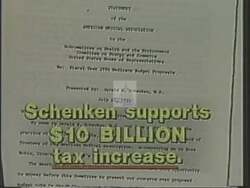 ["The 1988 political TV ad for Democratic candidate Peter Hoagland critiques his opponent Jerry Schenken's tax policies. Featuring scenes that contrast concerned citizens with Schenken���������s speeches, the ad highlights Schenken���������s contradictory statements on taxes, such as supporting tax increases while favoring tax breaks for the wealthy, aiming to spotlight inconsistencies and appeal to voters' concerns about fairness in fiscal policies."]