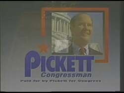 ["The 1988 political TV ad for Democratic candidate Owen Bradford Pickett focuses solely on a Golden Bulldog trophy repeatedly shown on his desk. This trophy symbolizes Pickett's commitment to fiscal responsibility and strong defense. With no other imagery or dialogue, the ad emphasizes Pickett's dedication to economic efficiency and defense rigidity."]