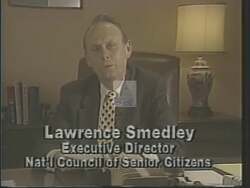 ["In a 1988 political ad for Peter Hoagland, the ad features repeated scenes of Gerald Schenkkan testifying before Congress, advocating for controversial Medicare vouchers. These proposals are depicted as risking the financial stability of seniors and the overall stability of the Medicare program itself. The ad positions Hoagland as a defender of traditional Medicare, opposing Schenkkan's risky voucher plan."]
