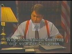["In his 1989 presidential campaign ad, Democratic Party candidate John Paul Vinich fervently promotes policies to bolster Wyoming's agriculture sector. At various rallies, Vinich passionately speaks about enhancing agricultural exports, protecting farming jobs, and opposing foreign trade barriers, emphasizing his commitment to sustaining and expanding Wyoming's agricultural economy."]