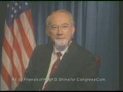 ["This 1990 political TV ad for Republican Hugh Dunham Shine's congressional campaign heavily features endorsements from Senator Phil Graham. Scenes underscore their commitment to Fort Hood, budget control, drug control, and economic improvements. Shine and Graham promise collaborative efforts on local and national issues, focusing on defense, crime, budget, security, and regional development."]