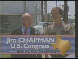 ["Jim Chapman's 1990 presidential campaign ad portrayed him as a determined, experienced leader focused on combating drug-related crime. Featuring multiple scenes of Chapman speaking confidently against urban backdrops and police activity, the ad emphasizes his tough stance on crime with a focus on stringent measures, achievements in crime control, and support for local law enforcement."]