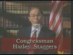["In the 1990 political TV ad, Congressman Harley Staggers passionately discusses the pivotal role of federal funding in enhancing West Virginia���������s economy and infrastructure. He emphasizes the need for redirecting and increasing federal investments to boost local industries, support state projects, and ensure effective budget management. Staggers advocates strongly for economic growth and prioritizing state needs through federal support."]