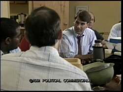 ["In his 1990 campaign ad, Democratic presidential candidate Tim Roemer emphasizes his commitment to reinstate local jobs and promote fair trade policies. Throughout various scenes, Roemer passionately advocates in Indiana factories and at public rallies, promising to prioritize the state's working class and enhance job security."]