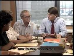 ["In a 1990 campaign ad, Democratic presidential candidate Tim Roemer emphasizes his commitment to middle-class families, passionately advocating for political change and equity. He confronts special interests, promising to champion middle-class rights and fight against establishment pressures. Roemer gestures energetically throughout scenes of speeches to diverse crowds, underlining his dedication to transformative policies."]