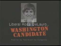 ["The political TV ad for Tom Scott's 1990 presidential campaign presents a direct comparison between him and Rosa DeLauro, emphasizing stark differences in their policies and backgrounds. Scott is portrayed as a local advocate for the death penalty and against tax increases, while DeLauro is positioned as a liberal, part-time local and a Washington lobbyist who opposes the death penalty and supports tax increases. The ad uses a series of debates and contrasting imagery to highlight these differences, aiming to appeal to voters who favor conservative, local representation."]