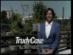 ["In the 1990 political TV ad for Republican presidential candidate Gertrude M. Coxe, various scenes depict strong criticism of traditional politicians and current government inefficiencies. Speakers, including Coxe, address the camera with earnest expressions and passionate speeches, advocating for community-based solutions over conventional politics, set against symbols of American patriotism and political power."]