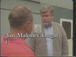 ["In a 1994 political ad, Democratic candidate Jim Maloney criticizes opponent Gary Franks using repeated visuals of Franks performing a metaphorical \"Washington Shuffle,\" symbolizing deceit. The ad portrays Franks as evasive and dishonest, focusing on his alleged involvement in an FBI investigation and questionable accusations against Maloney concerning taxes and crime."]
