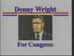 ["In the 1994 political TV ad, Republican candidate Denny Wright confidently presents himself as a leader with strong conservative values. Through various scenes, including interviews and speeches, Wright emphasizes his commitment to personal liberty, minimal government interference, and effective governance, showcasing his qualifications for congressional success."]