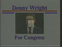 ["In the 1994 presidential campaign ad for Republican Party candidate Denny Wright, a middle-aged man, confidently addresses an audience at a podium and in office settings. He emphatically discusses his achievements in job creation, commitment to family values, and dedication to securing freedom and prosperity for future generations."]