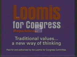 ["In the 1994 political TV ad, Republican candidate Mike Loomis confidently presented his economic and jobs plan across various community settings. Scenes of him speaking at town halls, rallies, and a factory emphasize his focus on economic reform and job creation. His message was reinforced by patriotic imagery and enthusiastic crowds."]