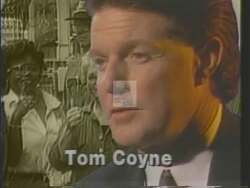 ["In his 1994 presidential campaign ad, Democratic candidate Thomas J. Coyne emphasized his effective leadership and achievements in job creation. The ad showcased his involvement with workforce development at the IAC Center, NASA, and Ford, highlighting how thousands benefited from his vision. Scenes included Coyne addressing a large rally and amid a bustling NASA facility."]