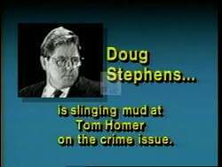 ["In the 1994 campaign ad, Democratic candidate Thomas J. Homer defends his crime-fighting record against accusations from opponent Doug Stevens. Despite Stevens' critical portrayal of Homer's stance on crime, the ad highlights Homer's recognized achievements and effectiveness in crime reduction, supported by endorsements from prosecutors and seniors, contrasting Stevens' negative attacks."]