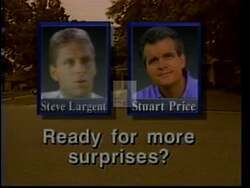["The 1994 campaign ad for Democratic presidential candidate Stuart Price sharply contrasts his political stance with opponent Steve Largent. Through various scenes, the ad portrays Largent as favoring increased government intervention in personal and educational spheres, juxtaposing these views with Price's advocacy for reduced governmental control, suggesting negative outcomes from Largent's approach."]