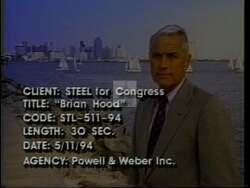 ["The 1994 Republican campaign ad for John Steel focuses on attacking Brian Hood (Bill Bray), portraying him as a relentless tax increaser. Through various scenes including citizens struggling with taxes, emphatic criticisms, and unflattering imagery of Bray surrounded by tax documents and disapproving voters, the ad effectively casts Bray as harmful to taxpayers."]
