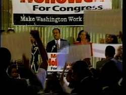 ["In the 1994 campaign ad for Democratic candidate Melvin Hollowell, John Conyers is depicted as frequently absent from critical votes in Congress, emphasizing the need for reliable and active representation in government. The ad highlights the importance of having committed congressional participation to better serve the community's needs."]