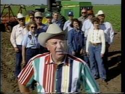 ["In the 1994 political TV ad, Danny Mac Fadden, together with a diverse group of farmers and ranchers, vigorously endorses Republican candidate Henry Bonilla for president. Staged in various rural Texas settings, the ad emphasizes Bonilla's strong support for agricultural policies and rights, appealing directly to the farming community."]