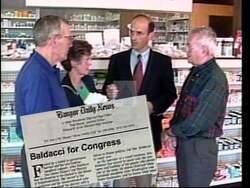 ["The 1994 political TV ad for John Elias Baldacci showcases various newspaper headlines and articles endorsing him for Congress, emphasizing his commitment to job creation, educational improvements, and self-help programs. The repeated endorsement from multiple newspapers highlights his favorable public and journalistic reception, underscoring his focus on strengthening jobs and education."]