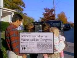 ["In the 1994 campaign ad, Republican Rick Bennett is portrayed traversing various scenic Maine landscapes, symbolizing his dedication and connection to Maine's 2nd District. Through confident strides and vibrant campaign visuals, the ad emphasizes Bennett's determination, leadership, and strong local roots, aiming to resonate with the district's constituents."]
