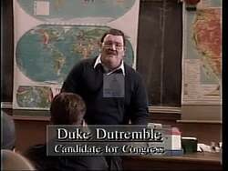 ["The political TV ad for Duke Dutremble���������s 1994 presidential campaign highlights his deep engagement and dedication to education. Repeated scenes depict Dutremble interacting joyfully with a diverse group of students in lively and vibrant classroom settings, symbolizing his commitment and hope for the future of education."]