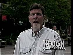 ["In his 1994 TV ad, Republican Party candidate Kevin Keogh, a small business owner, presents himself as a fresh alternative to traditional politicians. With scenes across various local settings, including his business and rural areas, Keogh emphasizes his real-world experience and practical business sense as key to bringing effective change to Congress. He consistently advocates for replacing typical lawyers and career politicians with someone who has tangible experience and a commitment to practical outcomes."]