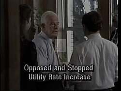 ["The 1994 political TV ad for Democratic candidate Thomas S. Foley features him advocating against utility rate hikes, emphasizing his commitment to economic stability in Washington. Through multiple scenes, Foley is portrayed as a dedicated and confident leader, addressing concerned citizens and colleagues while emphasizing the protection of local economic interests."]