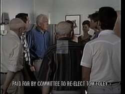 ["In his 1994 presidential campaign ad, Democratic candidate Thomas S. Foley presents himself as stern and determined, repeatedly emphasizing his commitment to tough crime legislation. Throughout various scenes, including courthouses and legislative settings, Foley advocates for stringent justice measures to combat escalating crime rates, underlining his resolve with serious speeches and stark visuals of crime scenes."]