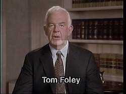 ["In the 1994 presidential campaign ad, Democratic candidate Thomas S. Foley strongly advocates for fair tax distribution. He opposes tax cuts for the wealthy and emphasizes support for middle-income families through policies like tax-deductible IRAs. Foley argues on debate stages, passionately countering his opponent���������s stance, and champions fair taxation for the middle class over top 1% perks."]