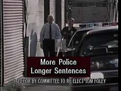 ["In the 1994 political TV ad, Democratic presidential candidate Thomas S. Foley fervently advocates for stringent legislative reforms on crime and immigration, emphasizing his commitment to the welfare of hardworking citizens. Addressing diverse audiences at various events, Foley underscores his substantial legislative role, confidently promoting law reform and public safety while campaigning under the banner \"Fighting for our Washington.\""]