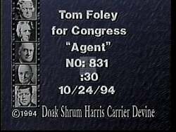 ["In the 1994 Democratic presidential campaign ad, Thomas S. Foley is unjustly accused by George Nethercott of extravagant spending for having a chauffeur. However, the ad clarifies that Foley���������s driver is actually an armed federal officer, provided for security reasons, debunking Nethercott���������s misleading claims. Foley appears upset by the false accusations, defending the necessity of his security measures."]