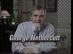 ["In the 1994 political TV ad for George R. Nethercutt's presidential campaign, he emphatically refutes his opponent's accusations regarding his personal investment in Social Security and public education. Throughout various scenes, Nethercutt portrays himself as personally connected and committed to these issues, arguing against false political attacks while appearing frustrated and earnest."]