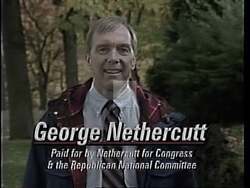 ["In his 1994 campaign ad, Republican candidate George R. Nethercutt counters accusations made by opponent Tom Foley, emphasizing his own integrity and highlighting Foley's controversial voting record. Nethercutt appears repeatedly, addressing the camera directly to refute Foley's claims and to present his stance on taxes and budget issues."]