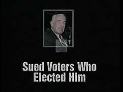 ["In George R. Nethercutt's 1994 campaign ad, he is depicted as an appreciative and grateful figure on stage, often acknowledging applause from an enthusiastic audience. The ad shows multiple scenes of Nethercutt speaking from a podium, smiling, and expressing gratitude, emphasizing a warm, positive connection with his supporters."]
