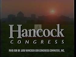 ["In the 1994 presidential campaign ad, Democratic candidate Judy Hancock emphasizes the need for political reform in Washington. She passionately advocates for ending partisanship and enhancing public service. Scenes include Hancock speaking at a podium, referencing Garth Brooks' song to underline her message about changing the political landscape."]